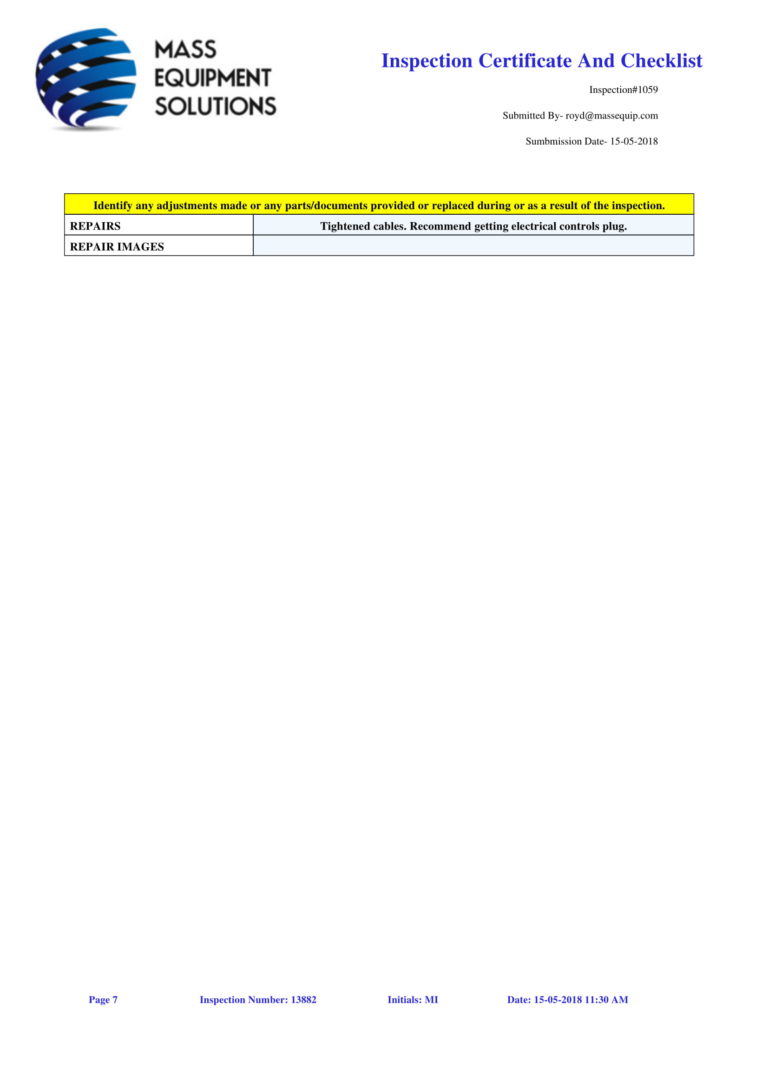 Automotive Lift Inspection Software Screenshot
