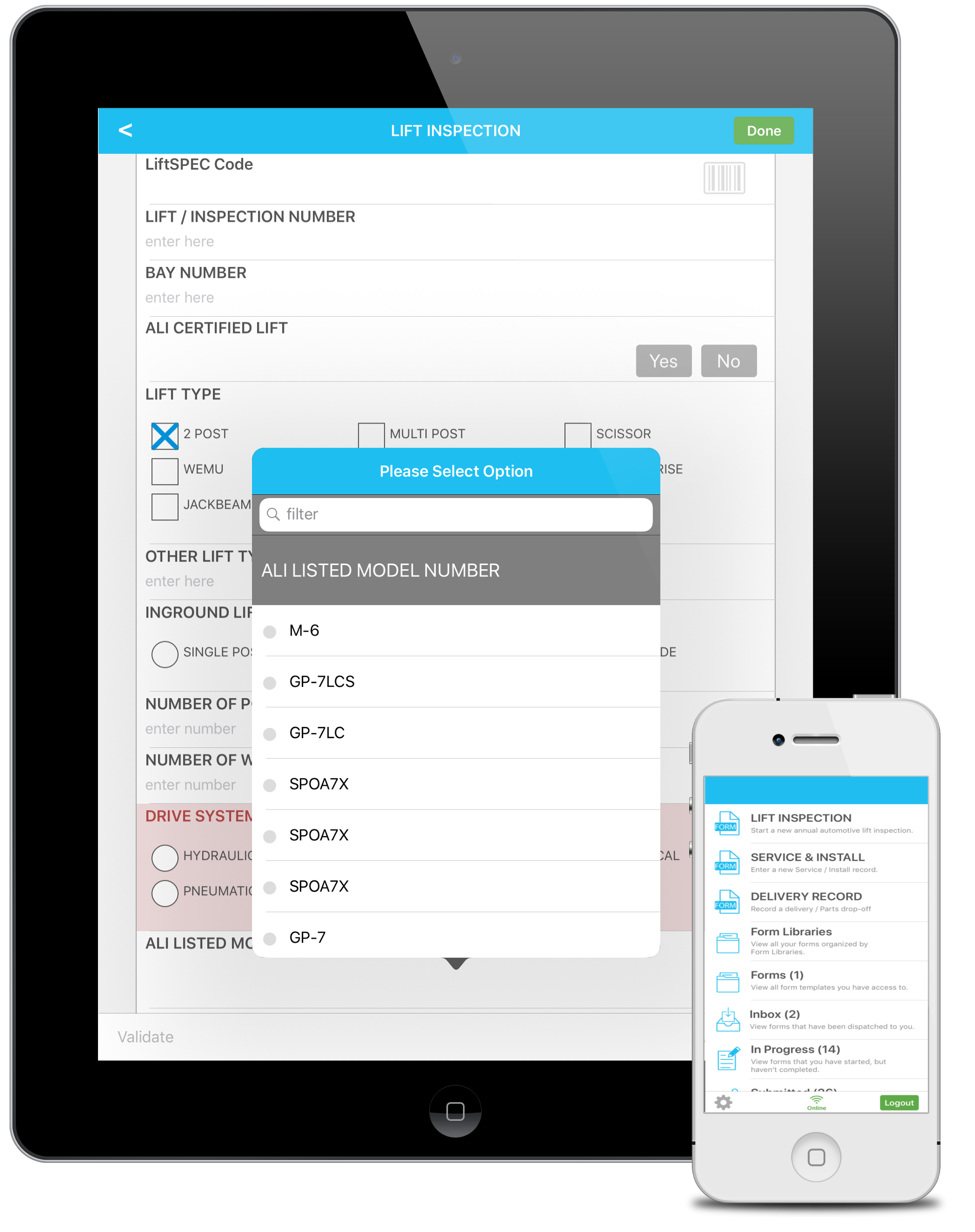 automotive lift inspection ipad iphone android